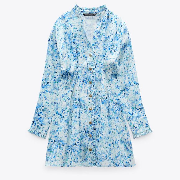 BNWT ZARA WOMAN PRINTED SHIRT DRESS BLUE MULTICOLORED  2692/118 SMALL - Picture 7 of 9